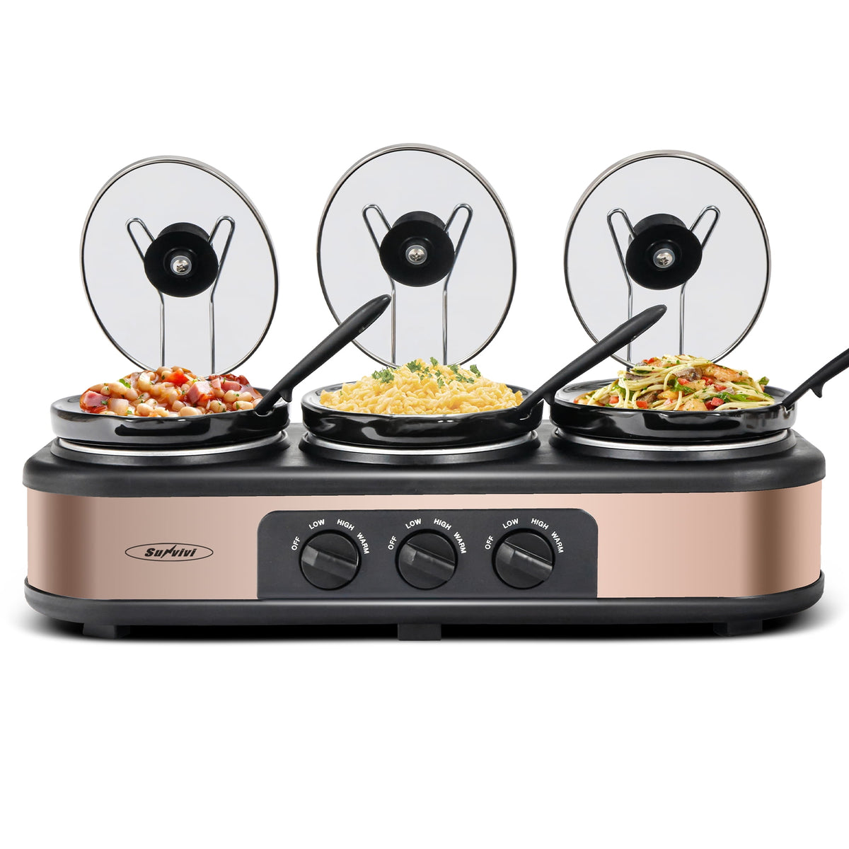 Royalcraft Double Slow Cooker,2 Pot Small Mini Crock Buffet Servers and Warmer,Dual Pot Oval Manual Slow Cooker with Adjustable Temp Removable Ceramic Pot,Stainless Steel, Total 2.5 Quarts Black