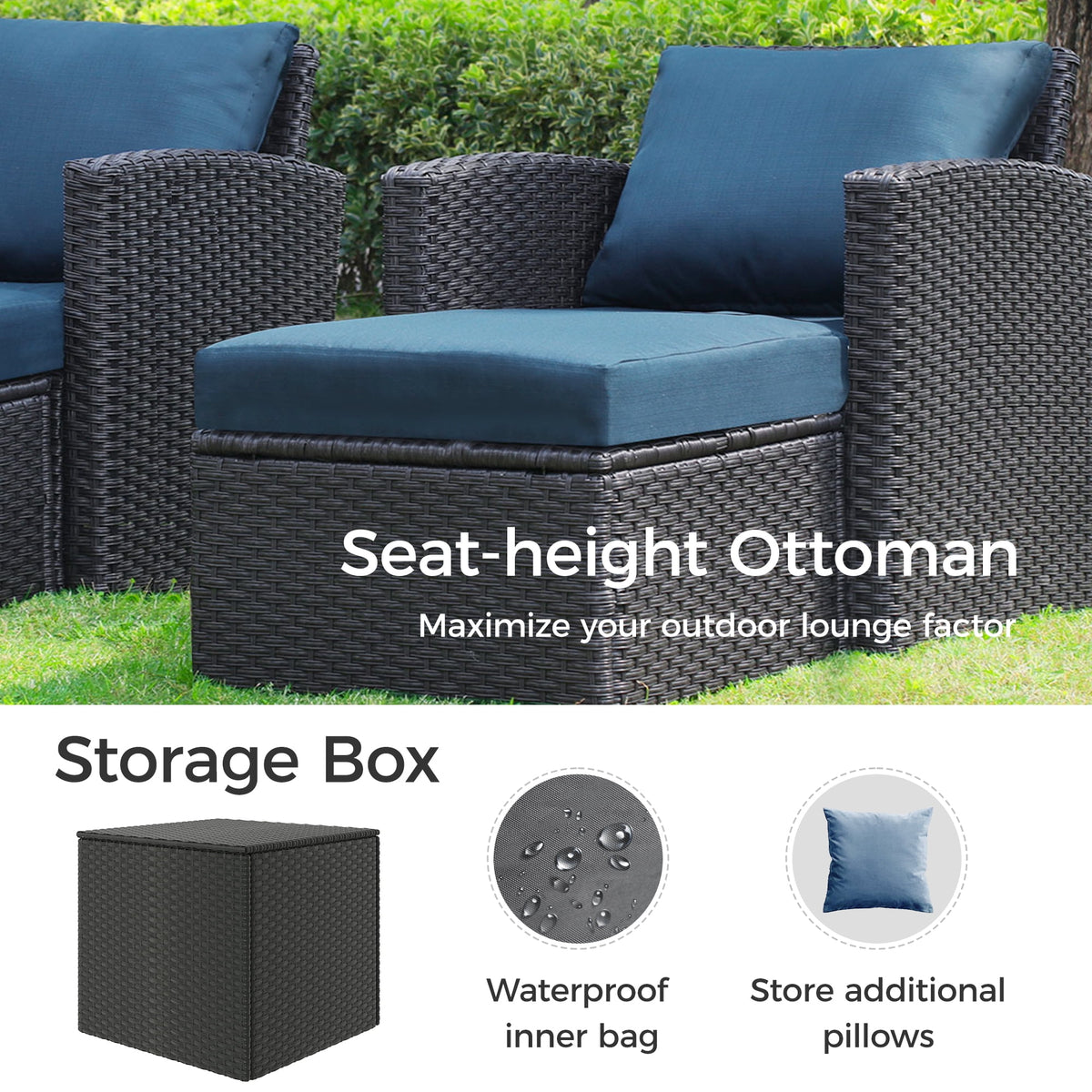 Royalcraft 10 Pieces Patio Furniture Set, All Weather PE Wicker Rattan Outdoor Sectional Sofa with Storage Box and Cushion, Outdoor Furniture for Lawn Backyard Poolside Porch