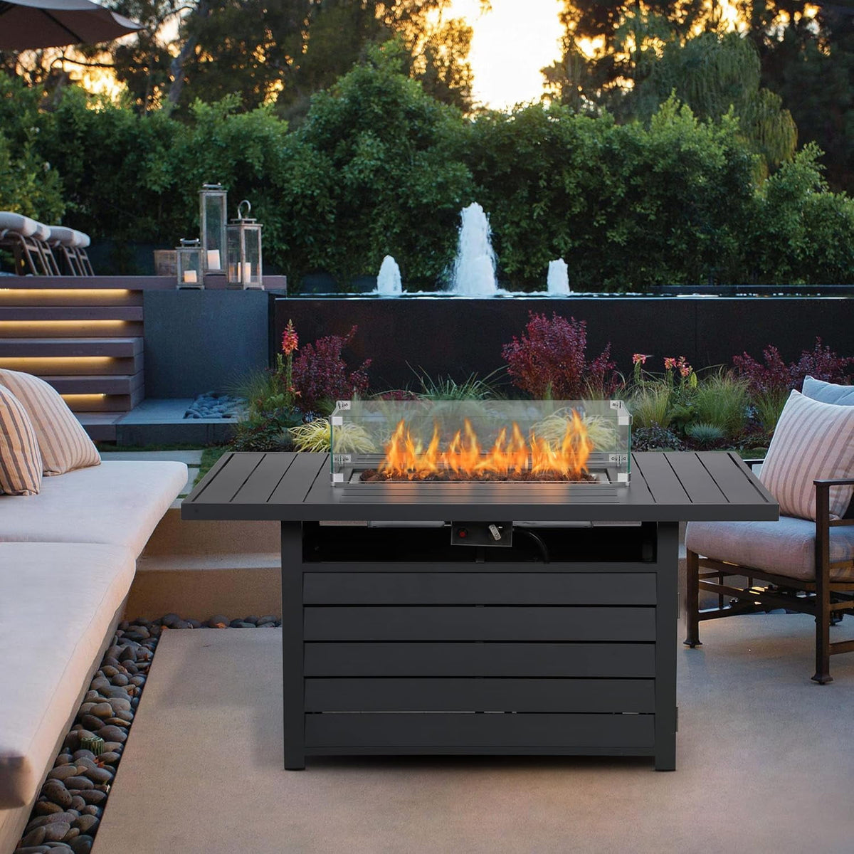 Superjoe Fire Pit Table, 54.3 inch., 50000 BTU Propane Gas Outdoor Fire Table Lava Rock