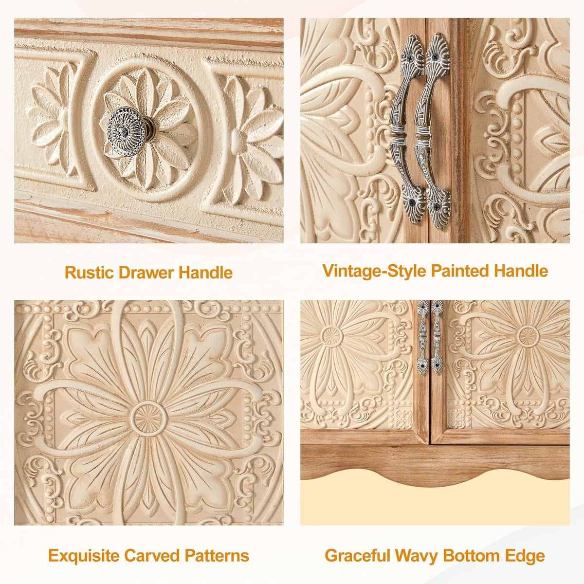 RoyalCraft Storage Cabinet with Drawers and Doors, Kitchen Sideboard Cabinet, Accent Buffet Server Cabinet, Wood Cabinet Organizer for Hallway, Dining Room, Living Room