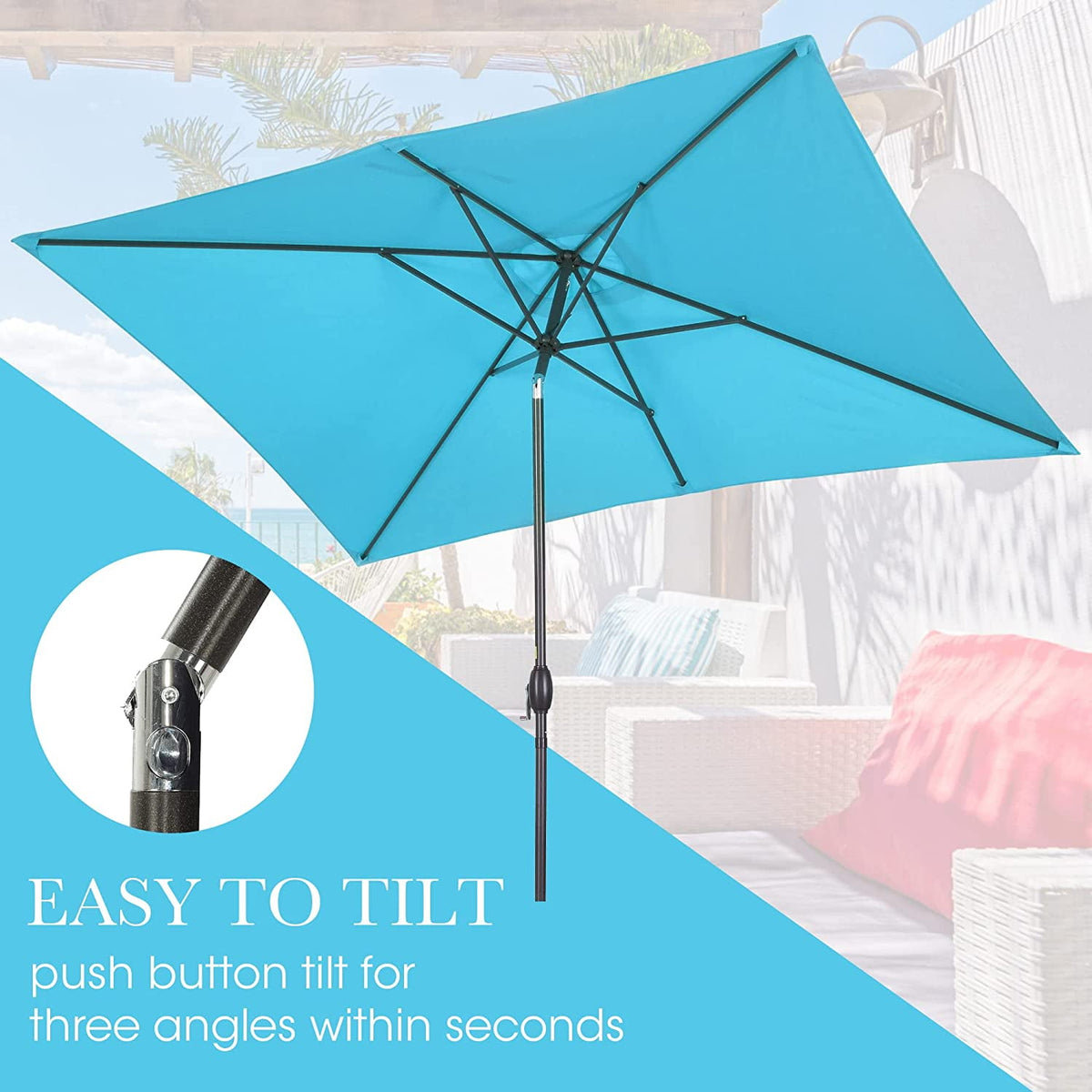 RoyalCraft 6.5 x 10 Ft Rectangular Patio Umbrella Aluminum Pole, Outdoor Table Market Umbrella with Crank, 6 Steel Ribs, Polyester Canopy, Light Blue