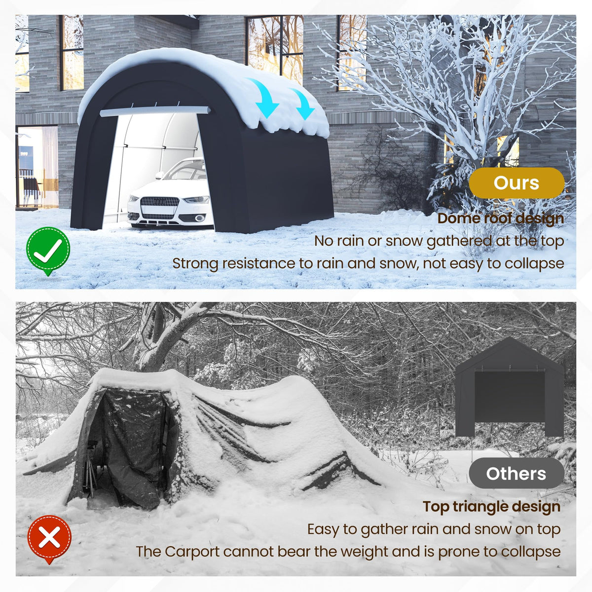 RoyalCraft Domed Carport, Portable Garage with 2 Roll up Doors, Heavy Duty Car Canopy Party Tent, All-Season Storage Shelter Shed Carport for Motorcycle, Boat, Truck, or Garden Tools, 10' x 20'