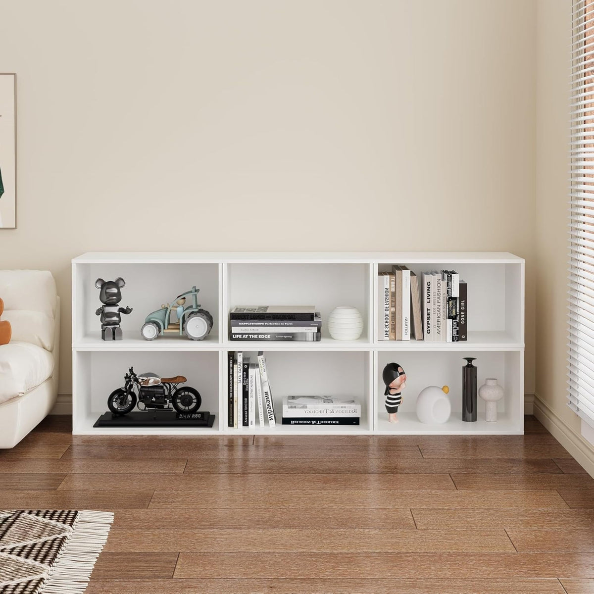 Superjoe Cube Storage Organizer, Stackable 24" Small Open Bookshelf, Single Cube Shelf, Modular Cubby Storage System, Wooden White Display Shelf for Living Room, Bedroom, Apartment, Dorm