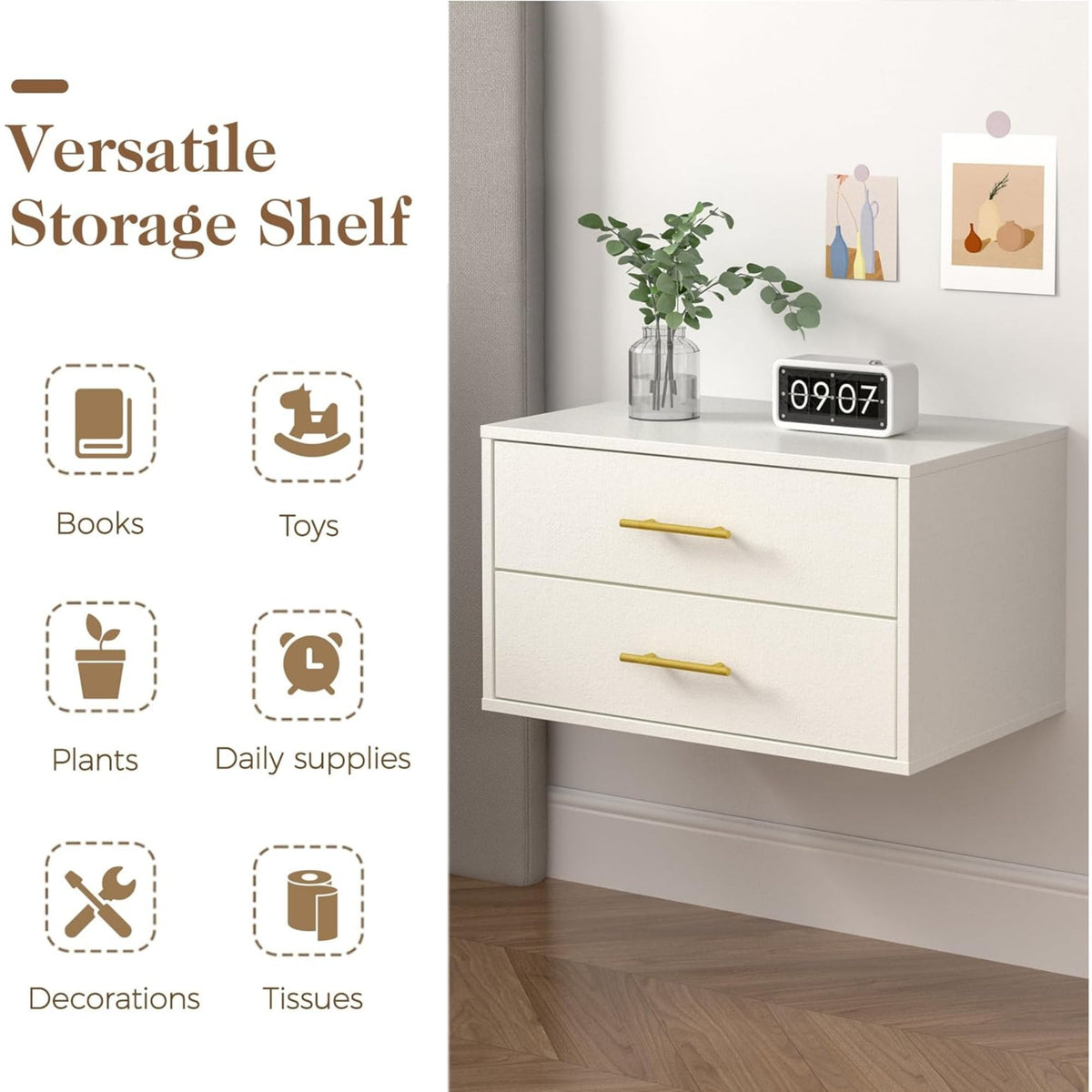 CozyHome Cube Storage Organizer, 2-Drawer Stackable Bookshelf, White Single Cube Shelf, Modular Cubby Storage System, Wooden Display Shelf for Closet, Living Room, Bedroom, Apartment, Dorm