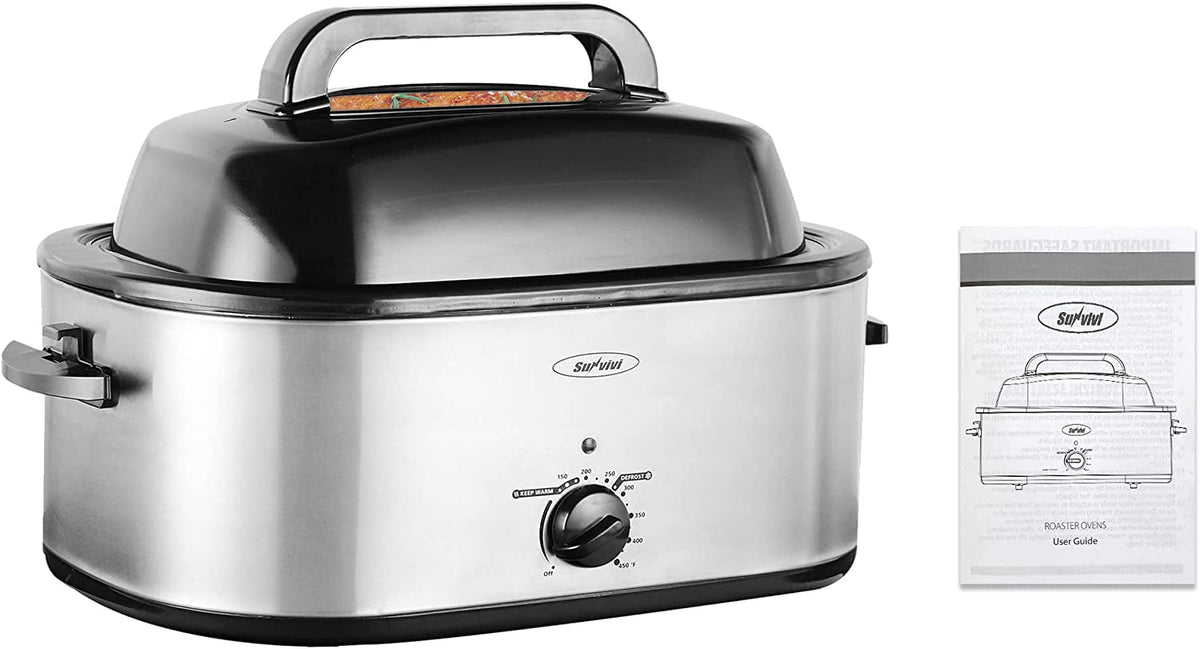 RoyalCraft 26 Quart Electric Turkey Roaster Oven with Visible & Self-Basting Lid, Stainless Steel