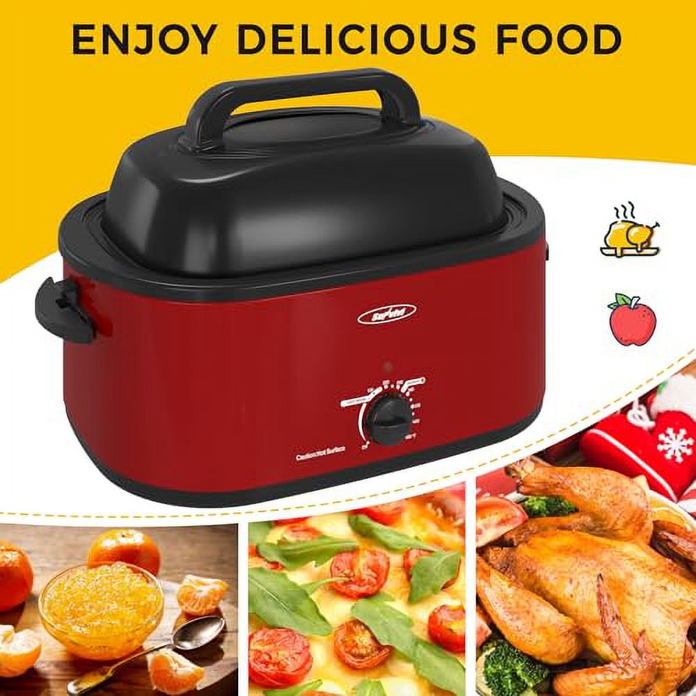 Royalcraft 26 Quart Electric Turkey Roaster Oven with Visible & Self-Basting Lid, Stainless Steel,Black