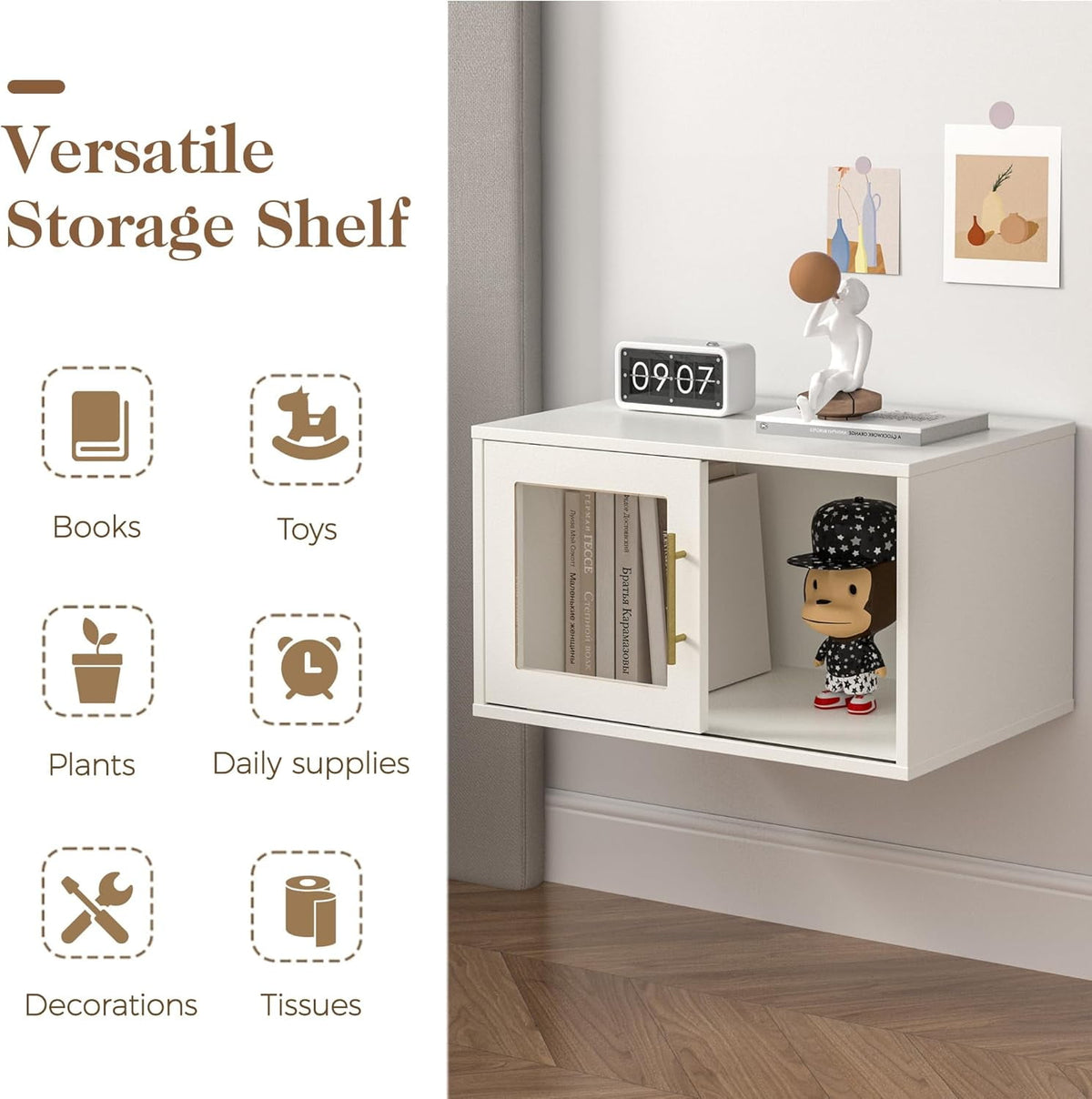 Superjoe Cube Storage Organizer with Acrylic Door, White Stackable Bookshelf, Modular Cubby Storage System, Cubby Organizer Wooden Display Shelf for Closet, Living Room, Bedroom, Apartment, Dorm