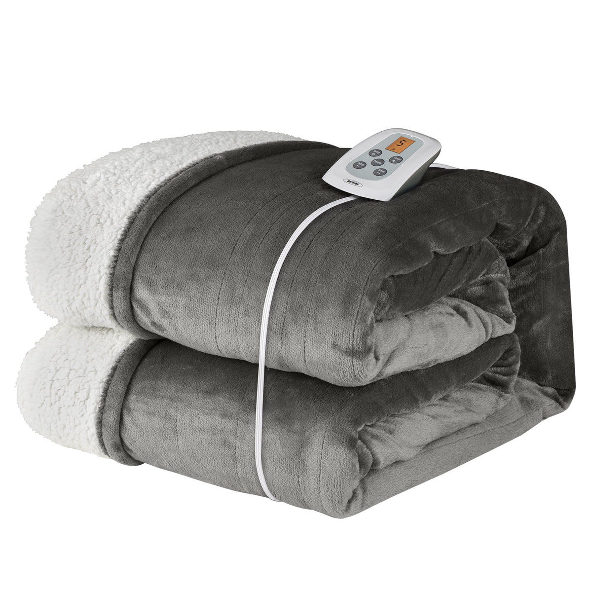 RoyalCraft Electric Heated Blanket, 84" x 62" Twin Size Electric Blanket with 10 Heating Levels and 12 Hours Auto-Off, Soft Flannel and Sherp Blanket with ETL & FCC Certification, Grey