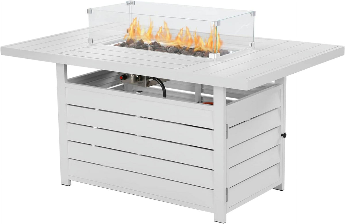 RoyalCarft 54.3¡± Outdoor Patio Aluminum Fire Pit Table, 50000 BTU CSA Certified Propane Gas Fire Pit, Rectangular Fire Table w/Stainless Burner, Lava Rock, Waterproof Cover