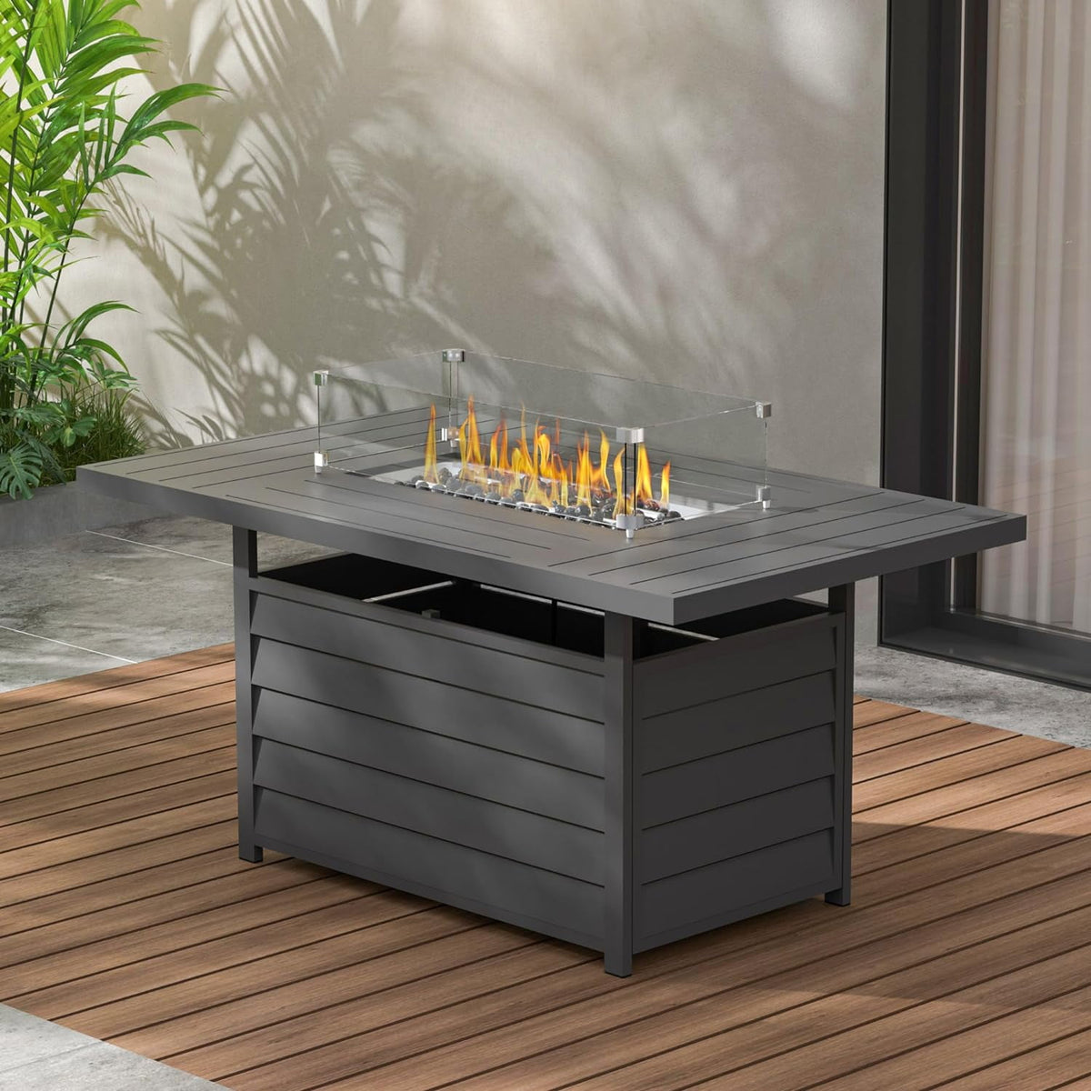 RoyalCarft 54.3¡± Outdoor Patio Aluminum Fire Pit Table, 50000 BTU CSA Certified Propane Gas Fire Pit, Rectangular Fire Table w/Stainless Burner, Lava Rock, Waterproof Cover