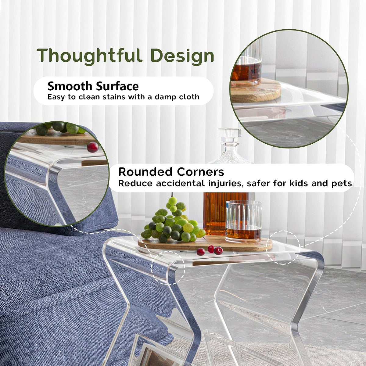 Royalcraft Acrylic Side Table, Small Gold Coffee Table with Brushed Brass Metal, Round Acrylic End Table  for Living Room Office