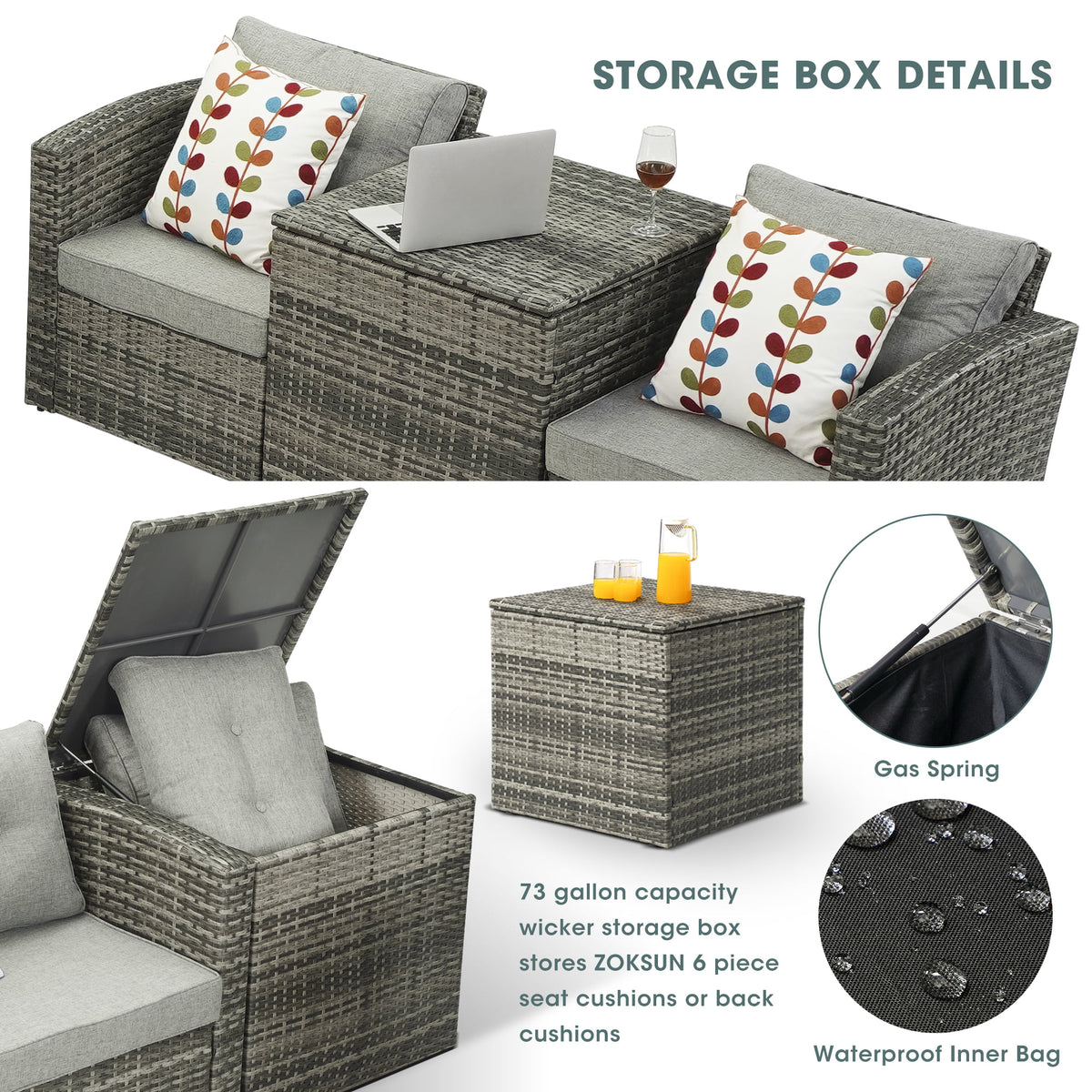 Royalcraft Outdoor Patio Furniture Set,9 Pieces Outdoor Sectional Wicker Sofa PE Rattan Conversation Sets with Non-slip Cushions,Aluminum Frame,Grey