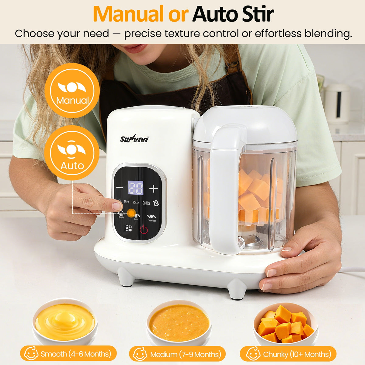 Royalcraft All-in-One Baby Food Maker with Steamer, Blender, Heating & Stirring | LCD Display, Self-Clean Baby Food Processor