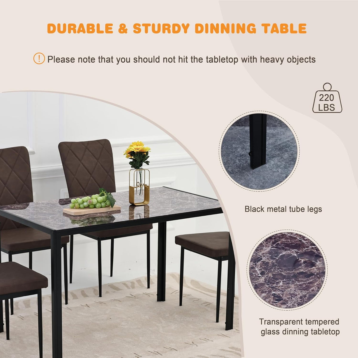 Superjoe 47" Dining Table for 2-4People,  Industrial Glass Style Apartment Dinning Room Dinette Tables for Eating Dinner，Brown