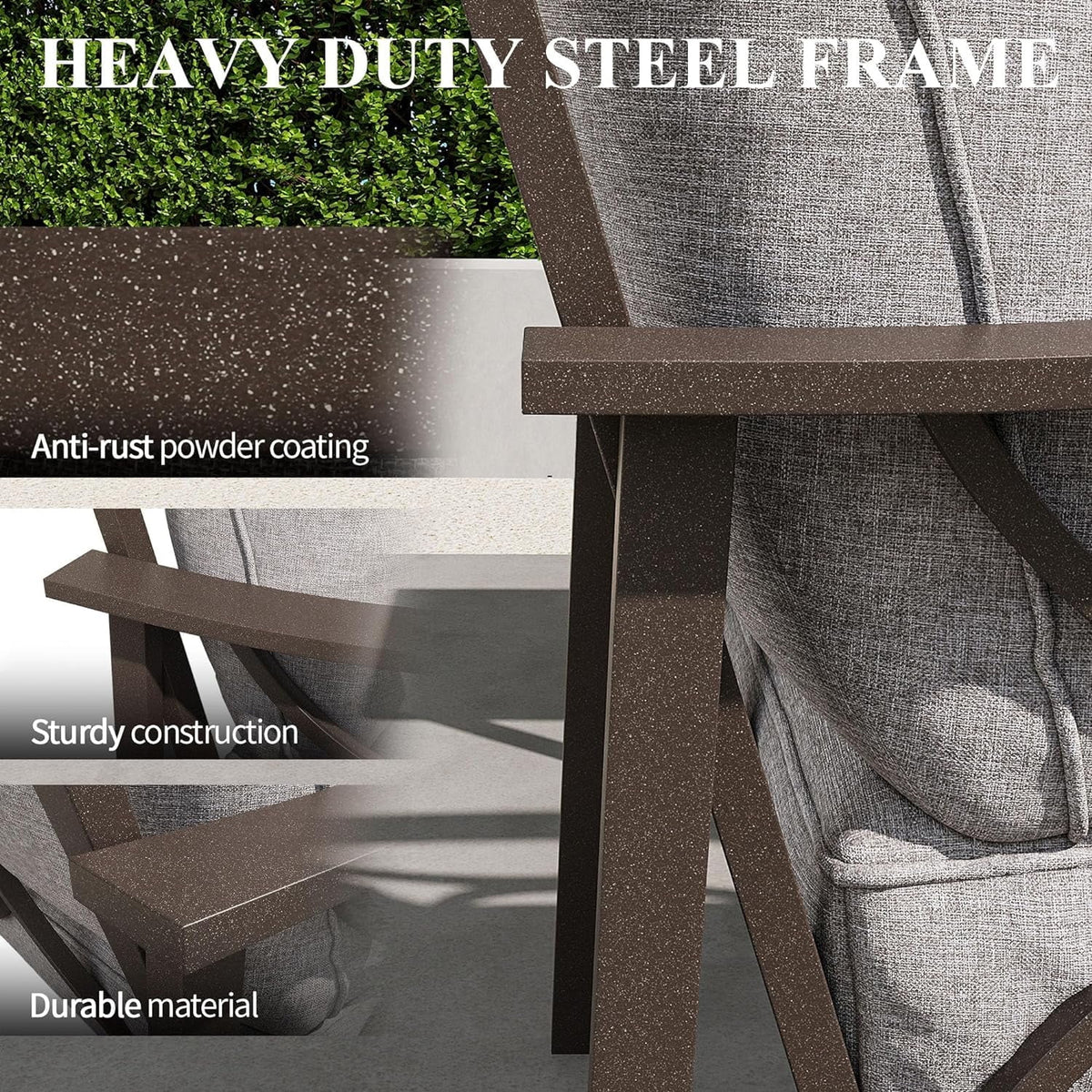 Royalcraft Metal Outdoor Couch, All-Weather Metal Patio 3-seat Sofa with Soft Thick Cushions, Patio Sofa Couch for Porch Backyard Garden, Grey