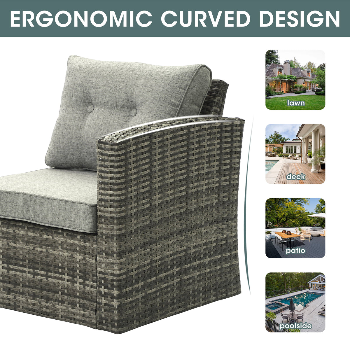 Royalcraft Outdoor Patio Furniture Set,9 Pieces Outdoor Sectional Wicker Sofa PE Rattan Conversation Sets with Non-slip Cushions,Aluminum Frame,Grey
