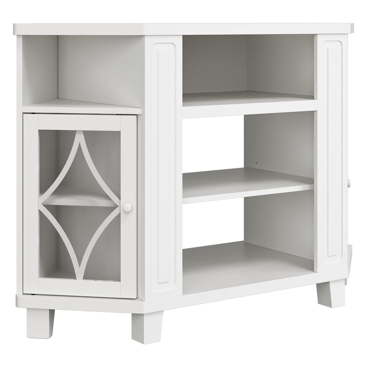 RoyalCraft Corner TV Stands for TVs up to 55'', Media Console Table with Adjustable Shelves, Acrylic Doors with Double-Diamond Design, Wood Modern Entertainment Center for Living Room Bedroom, White