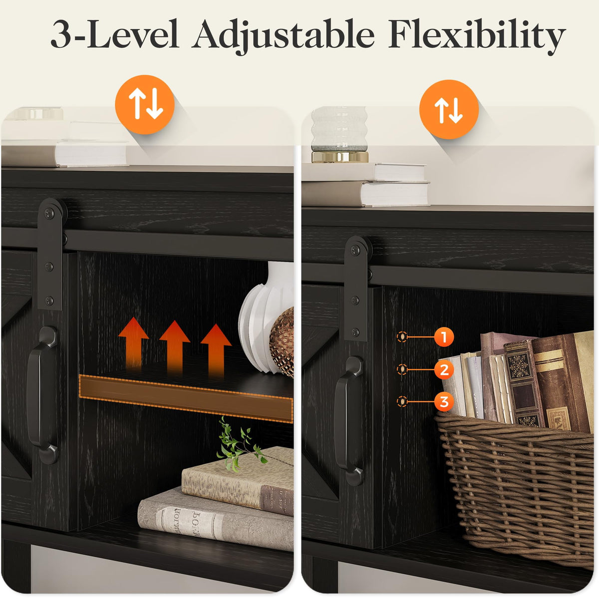 Superjoe Farmhouse Entryway Table with Storage, 46" Console Table with Sliding Barn Door, Wood Rustic Sofa Table with Adjustable Shelf for Hallway, Living Room, Foyer, Black
