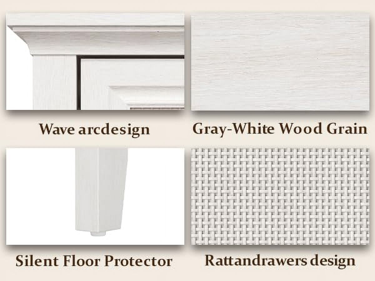 Superjoe Storage Cabinet, Kitchen Sideboard Cabinet with Rattan Decor Doors, Accent Buffet Cabinet with Adjustable Storage Shelf, Wood Cabinet Organizer for Hallway, Dining Room, Living Room, White
