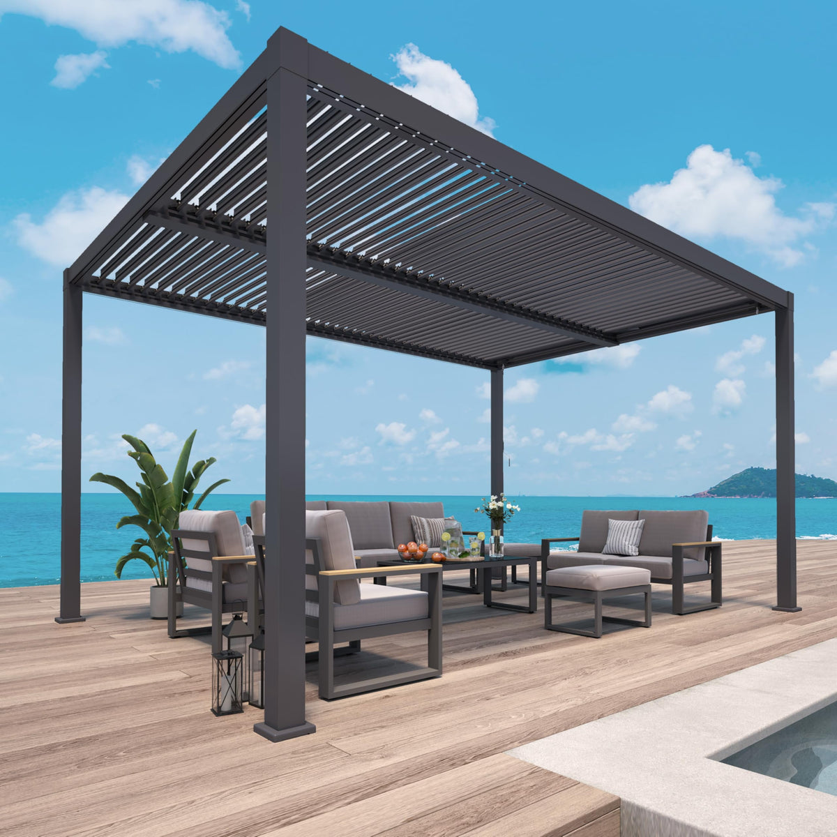 RoyalCraft 12'x16' Adjustable Louvered Pergola, Metal Hardtop Pergola with Adjustable Roof, Heavy-Duty Aluminum Outdoor Pergola for Patio, Deck, Garden, Yard, Black