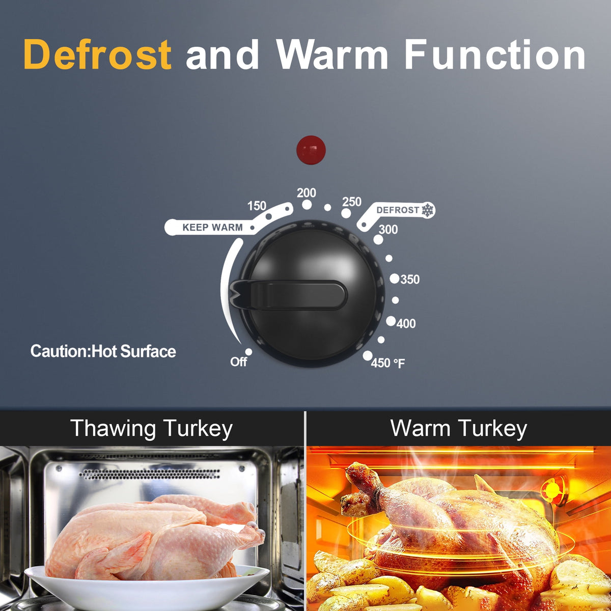 26 Quart Electric Turkey Roaster Oven with Visible Glass Lid,Removable Pan & Rack, Stainless Steel,Blue
