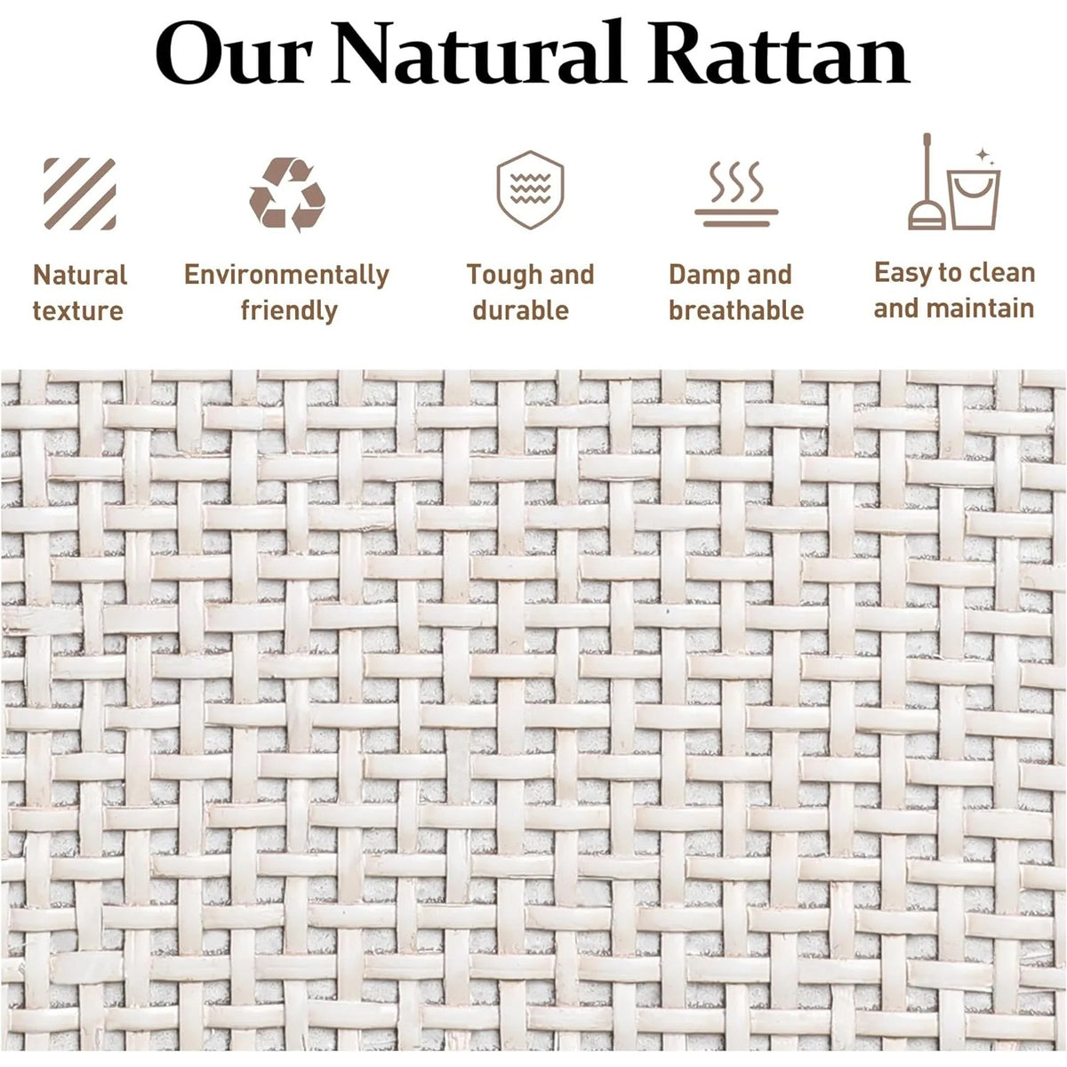 Royalcraft Farmhouse Rattan Storage Cabinet, Boho Sideboard Cabinet with Doors & Drawers, Buffet Cabinet with Adjustable Shelves, Accent Cabinet for Kitchen, Dining Room, Living Room, Grayish White