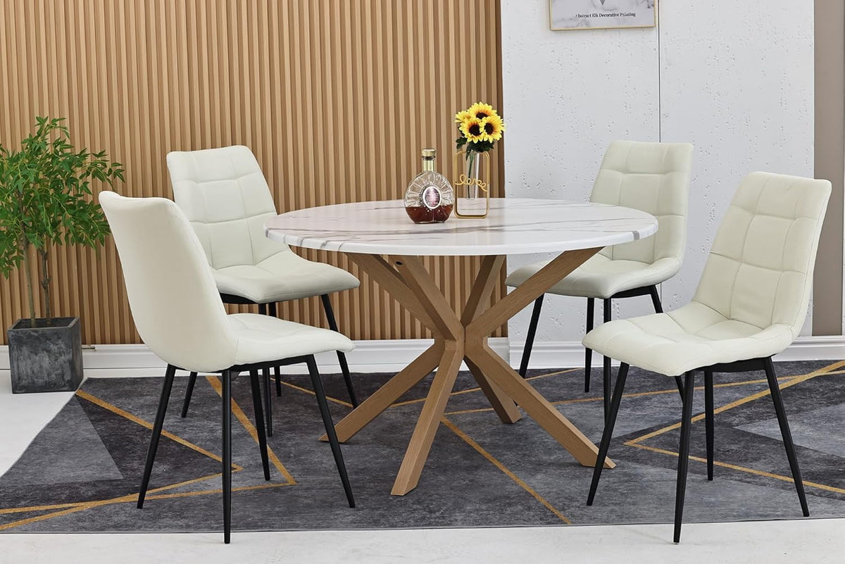 CozyHome Upholstered Modern Kitchen Chairs, Beige Side Chair,Dining Chairs Set of 4, White Dining Chairs with in Fabric Cushion Seat and Metal Legs for Living Room,Bedrooms,Kitchen