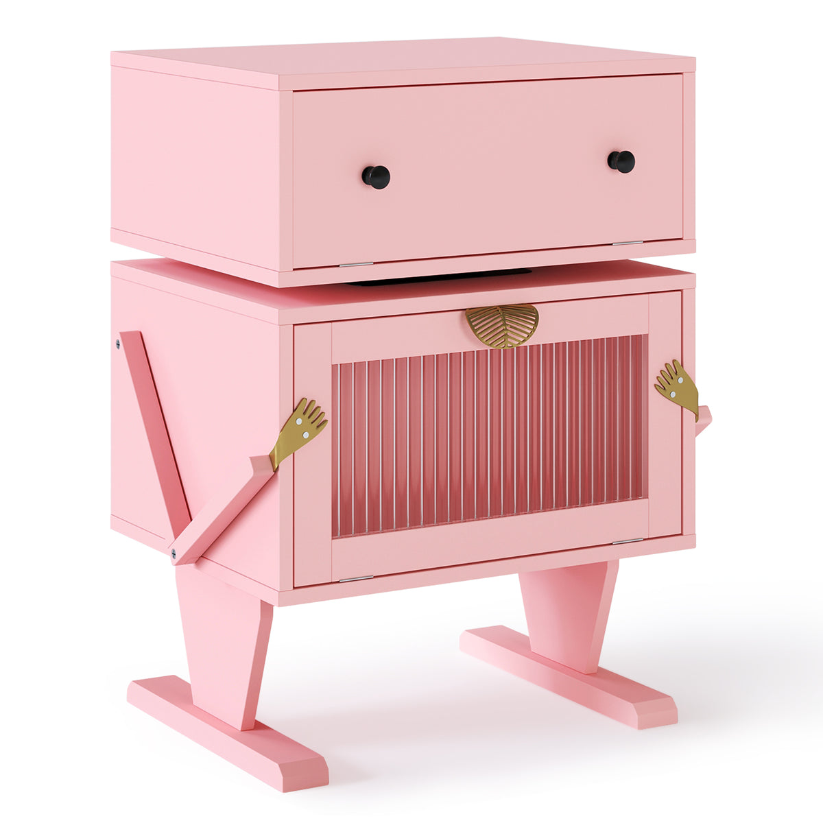 Nightstand with 360¡ã Rotating Drawer and LED Light Strip