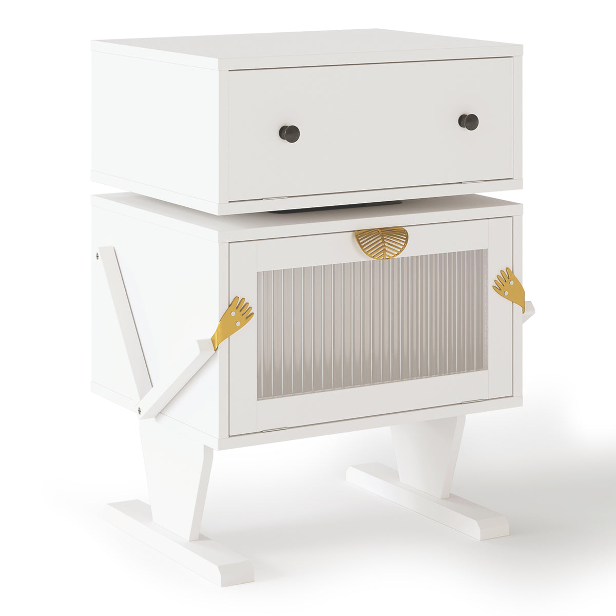 Nightstand with 360¡ã Rotating Drawer and LED Light Strip