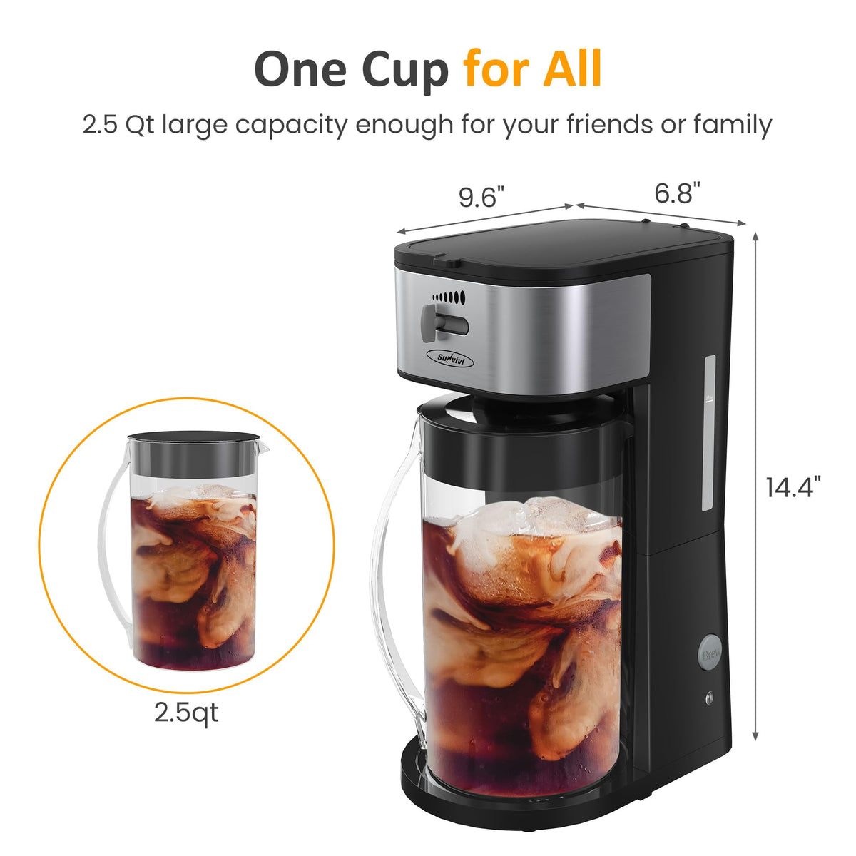 Royalcraft Iced Tea Maker with 2.5-Quart Pitcher, Iced Coffee Brewing Maker for Ground Coffee, Tea Bags, Loose Leaf Tea, 7 Cups Coffee Machines for Home, Strength Control for Flavor, Black