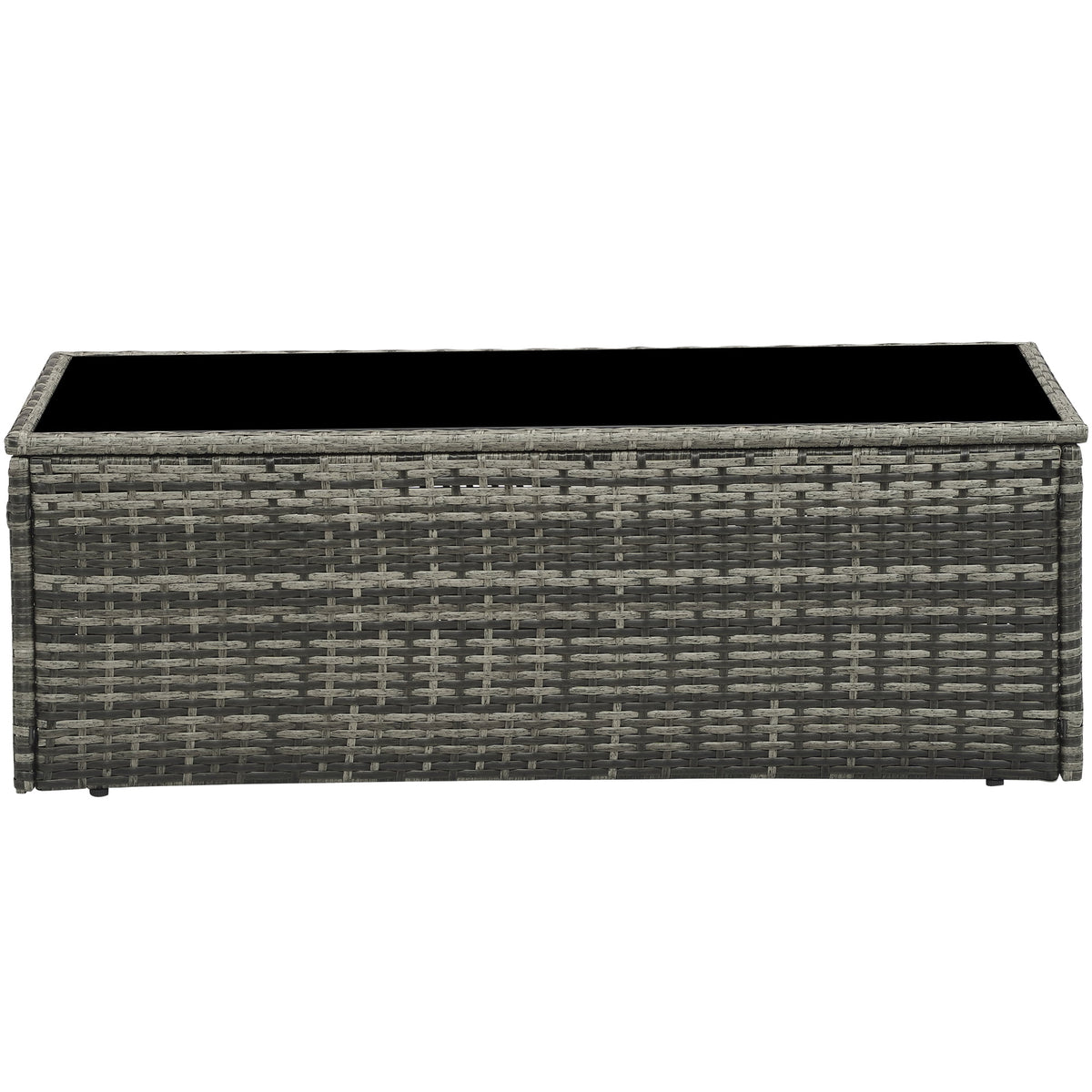 Royalcraft Outdoor Coffee Table, Grey Wicker Table for Patio Sectional Furniture, All-Weather Aluminum Frame Rectangular Coffee Table with Glass Top