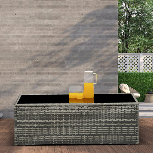 Royalcraft Outdoor Coffee Table, Grey Wicker Table for Patio Sectional Furniture, All-Weather Aluminum Frame Rectangular Coffee Table with Glass Top
