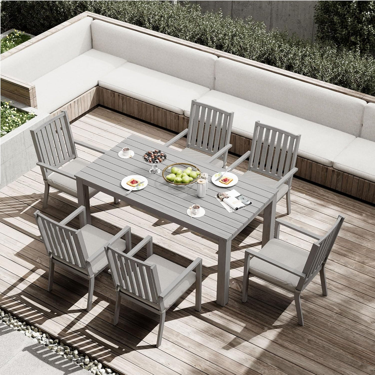 RoyalCraft 7 Pieces Patio Dining Sets, Aluminum Outdoor Dining Table with 6 Chairs, Outdoor Patio Dining Furniture Set with Removable Cushion for Lawn, Garden, Backyard, Gray