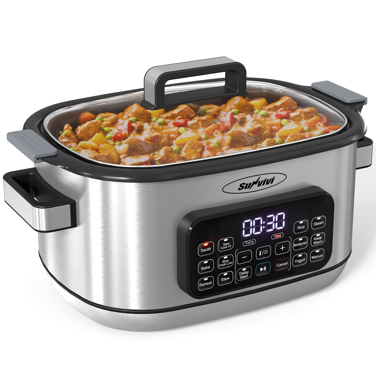 Royalcraft 6.5 Quart 12-in-1 Programmable Multi Slow Cooker, Food Warmer Pot with Digital Timer, Temp Control