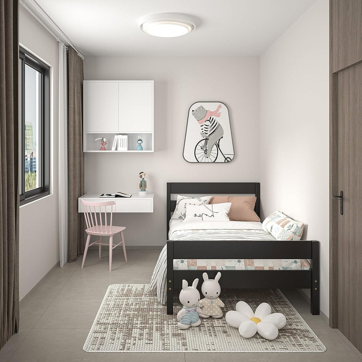Royalcraft Twin Bed, Wood Frame with Headboard and Footboard for Children Teens Adults, Twin Platform Slat Support No Box Spring Needed, Espresso