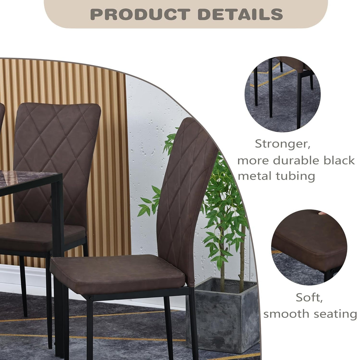 Superjoe Upholstered Dinning Chairs Set of 4, Kitchen Side Chair with Waterproof Surface and Iron Legs for Dining Room, Kitchen，Brown