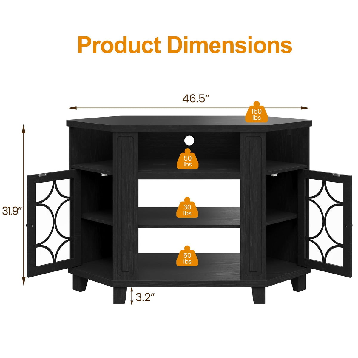 CozyHome Corner TV Stands, Wood Media Console Table with Adjustable Shelves & Acrylic Doors, Modern Entertainment Center for TVs up to 55'', Corner Cabinet for Living Room, Bedroom, Black