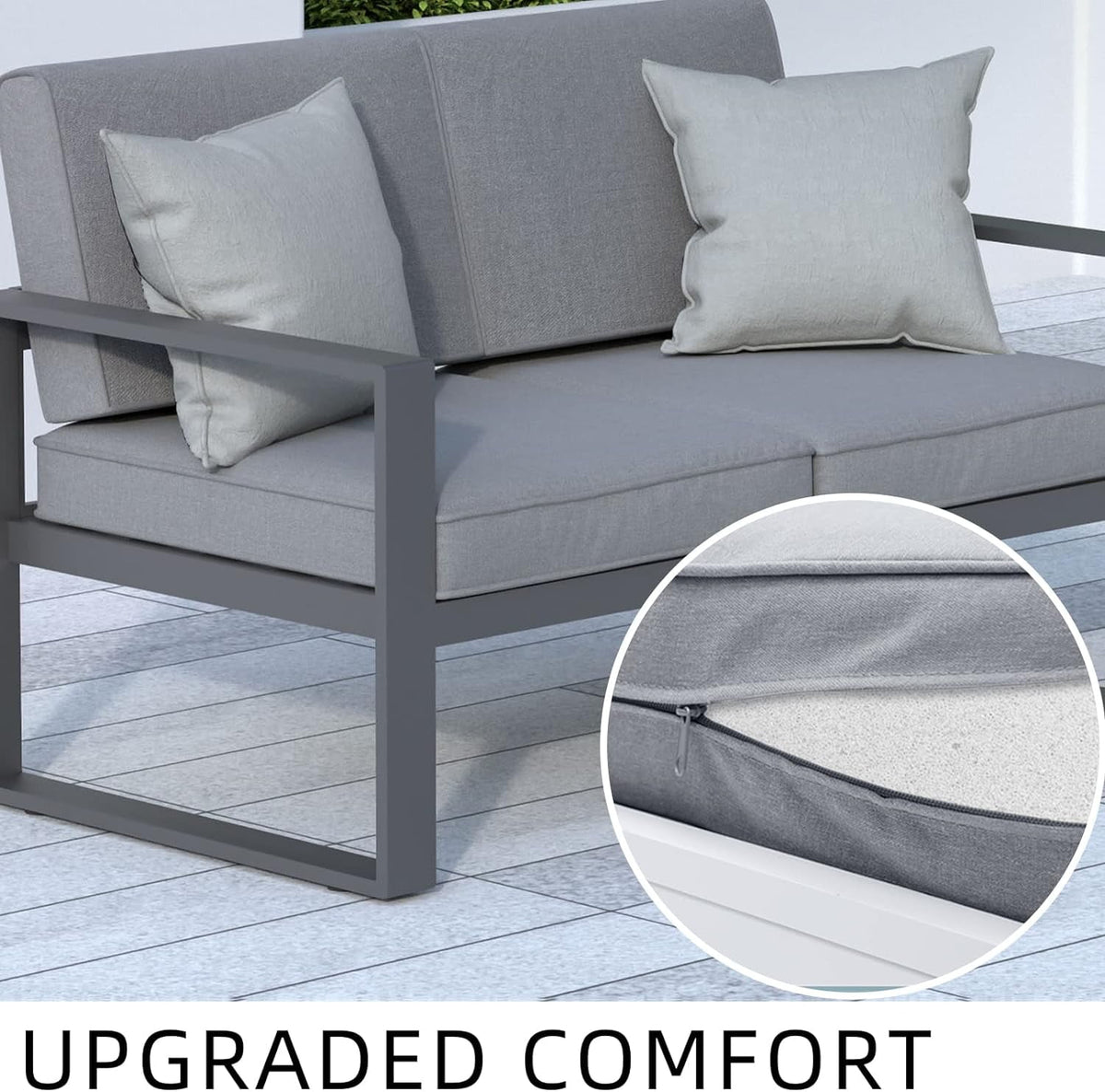 Royalcraft Aluminum Patio Furniture Set, All-Weather 7 Pieces Outdoor Couch Conversation Set Modern Metal Outdoor Sectional Sofa with Ottomans and Coffee Table