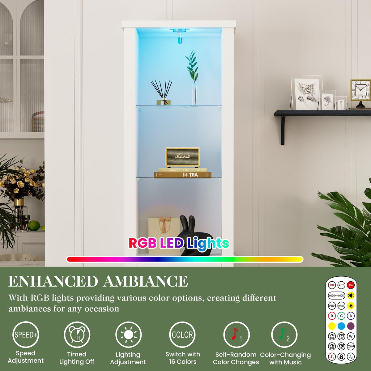 Royalcraft 75'' Tall Storage Cabinet with LED Light, Farmhouse Pantry Cabinet with Tempered Glass Adjustable Shelves & Barn Door, Freestanding Linen Tower for Bathroom, Living Room, Kitchen, White