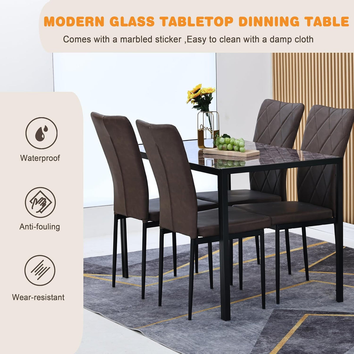 Superjoe 47" Dining Table for 2-4People,  Industrial Glass Style Apartment Dinning Room Dinette Tables for Eating Dinner，Brown