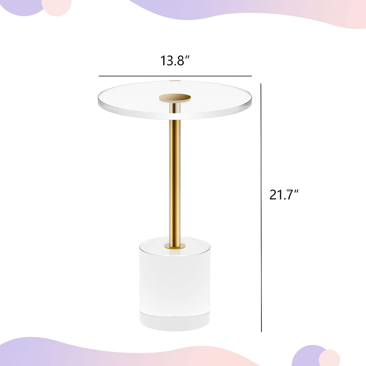Royalcraft Acrylic Side Table, Small Gold Coffee Table with Brushed Brass Metal, Round Acrylic End Table  for Living Room Office