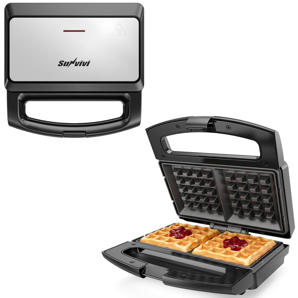 Royalcraft Electric Belgian Waffle Maker, 2 Slices Waffle Iron, Nonstick Plates, Indicator Light, Cool Touch Handle, Vertical Storage, Easy to Clean, Silver
