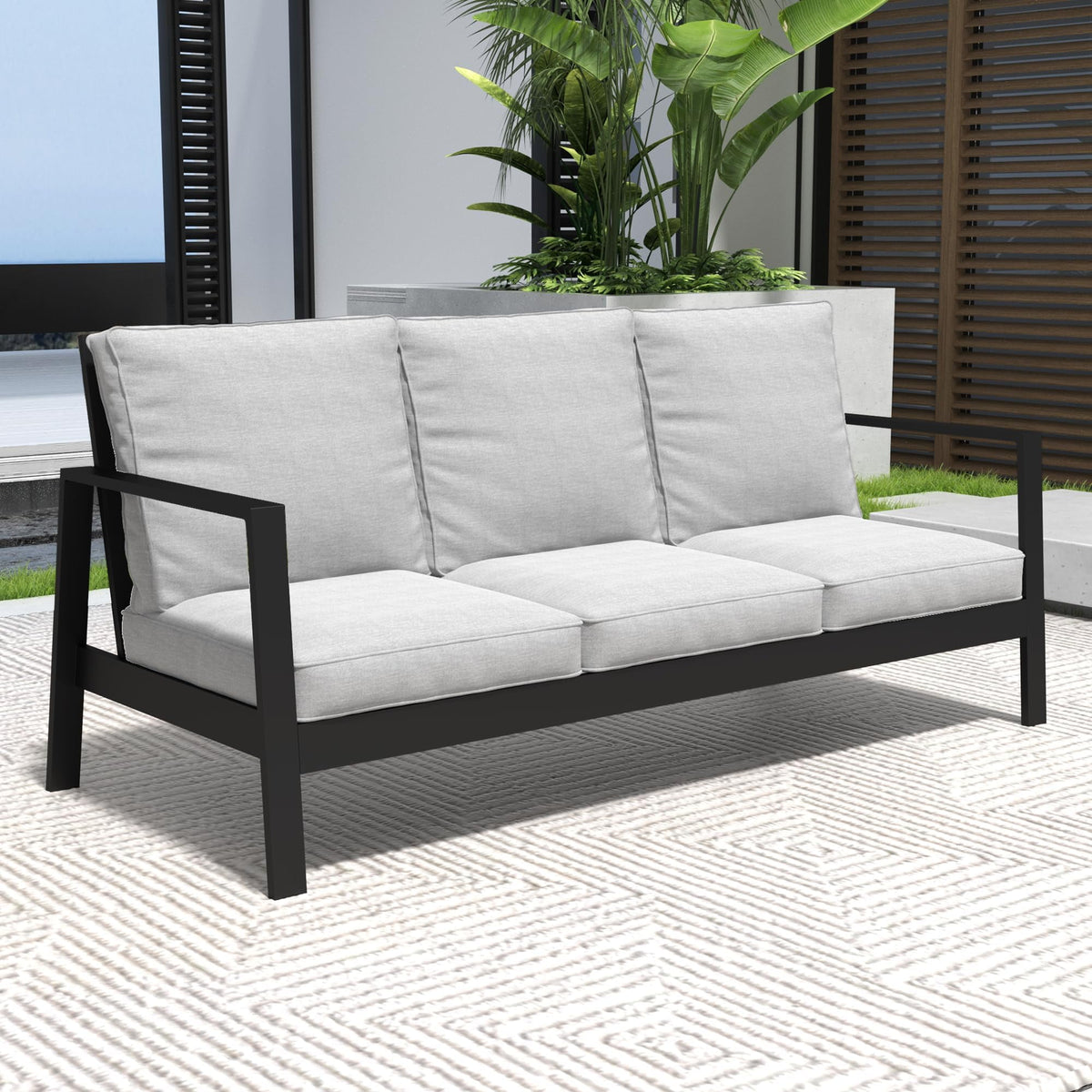 RoyalCraft Aluminum Outdoor Patio Sofa, Water-Resistant Metal 3-Seat Couch with Thick Cushions, Patio Conversation Sofa Couch for Deck Garden Poolside, Grey