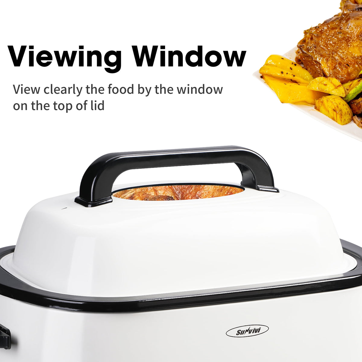 RoyalCraft 24 Quart Electric Roaster Oven with Visible & Self-Basting Lid, Stainless Steel, Silver