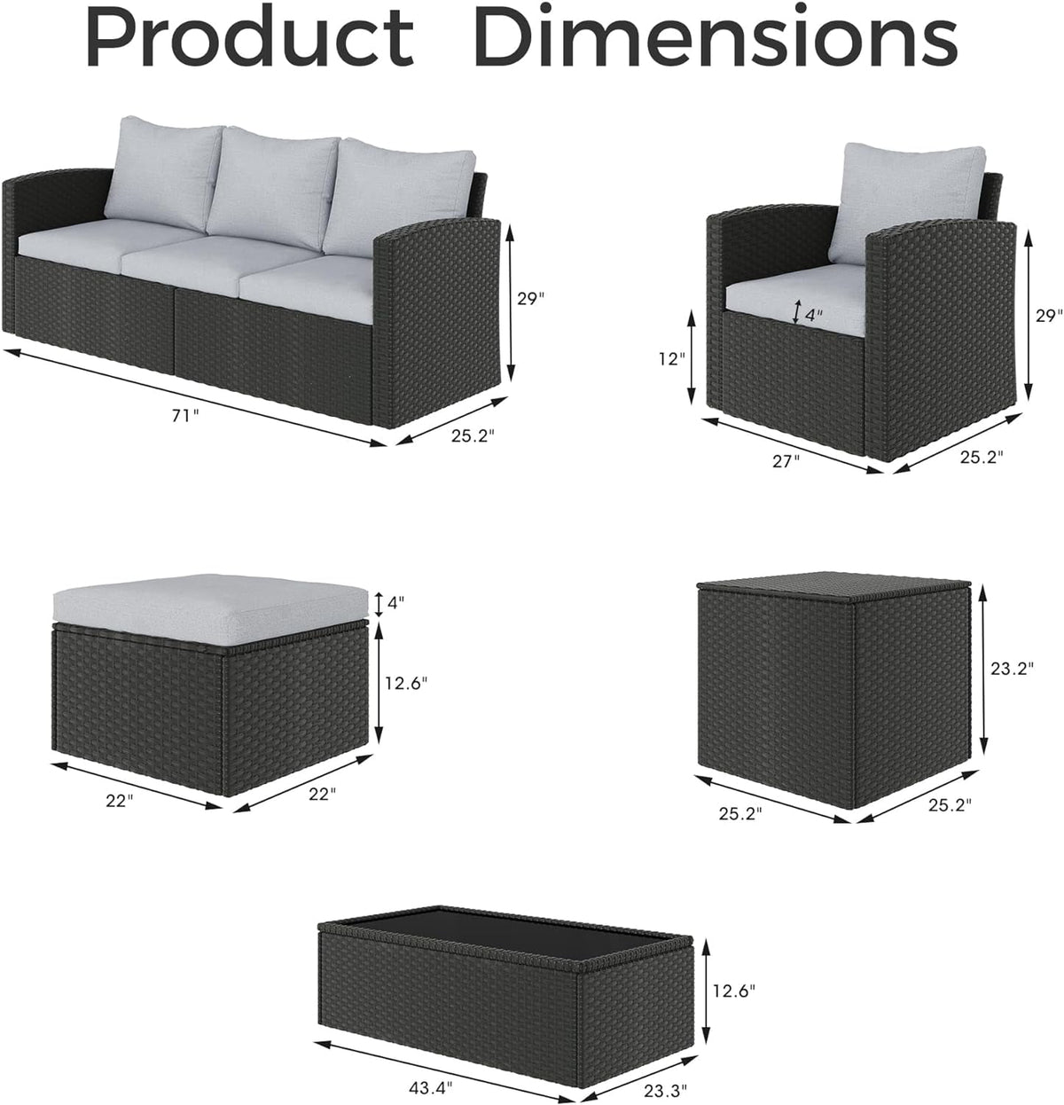 Royalcraft 9 Pieces Patio Furniture Sets, All-Weather Outdoor Sectional Sofa Wicker Rattan Couch Modern Conversation Set with Storage Box, Coffee Table and Grey Cushion