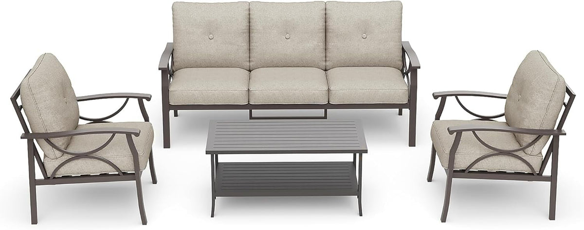 Royalcraft Outdoor Patio Furniture Set, 4 Piece Patio Conversation Set with Coffee Table, Metal Furniture Set for Porch Backyard Garden, Coffee