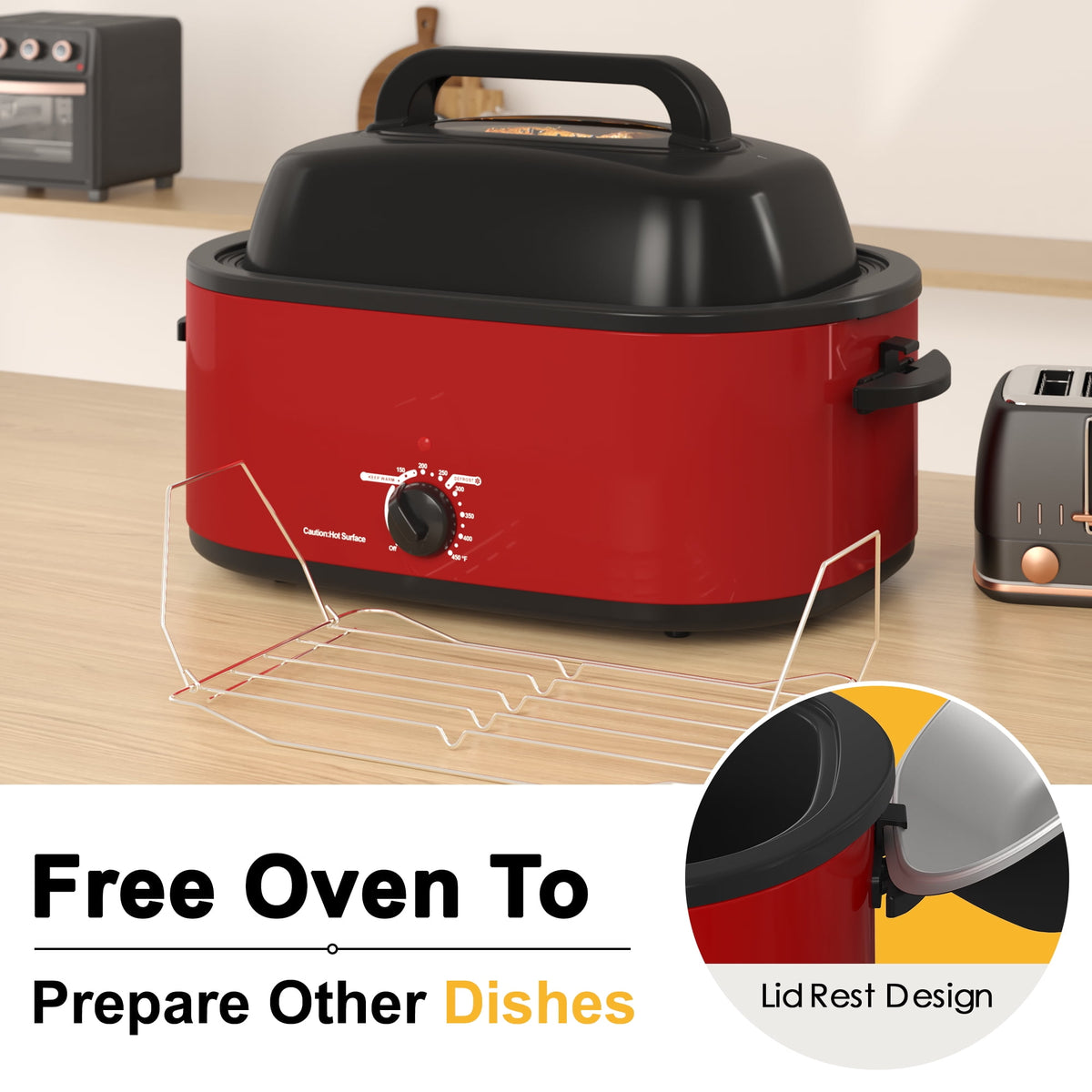 Electric Roaster,20 Quart Roasting Oven with Self-Basting Lid Removable Pan,Turkey Roaster Oven with 150 to 450F Temperature Control Cool-Touch Handles,Black