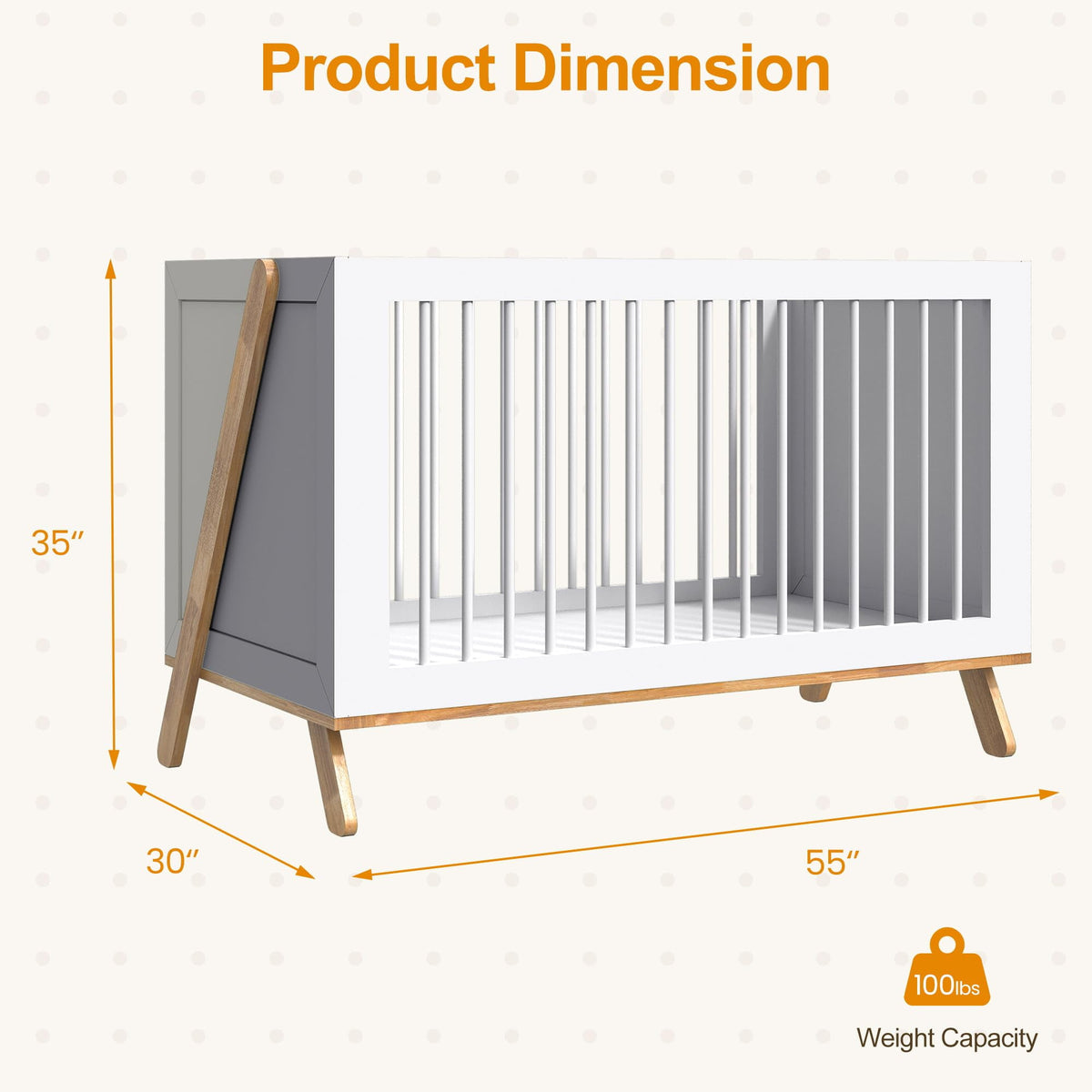 CozyHome 4-in-1 Convertible Crib, Wooden Baby Crib Bed, Crib Converts to Toddler Bed Daybed and Desk, Baby Furniture, White