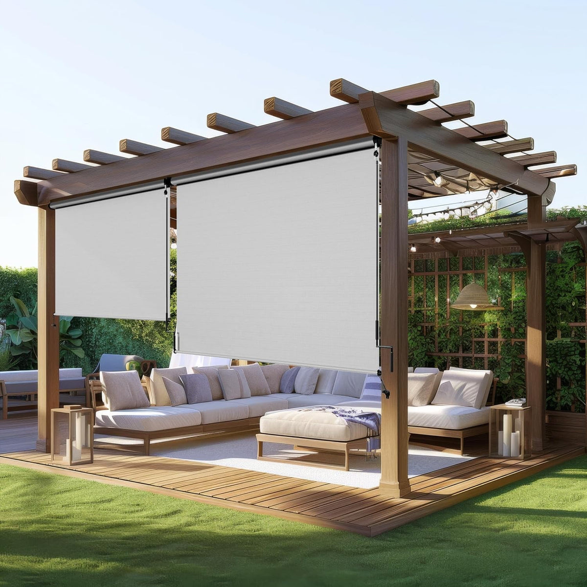 Outdoor Roller Shades for Patio New Material with 95% UV Protection, Cordless Patio Sun Shade Roll Up Outdoor with Crank Handle for Shading, Protect Privacy, No Valance, (6' W X 8' L), Grey
