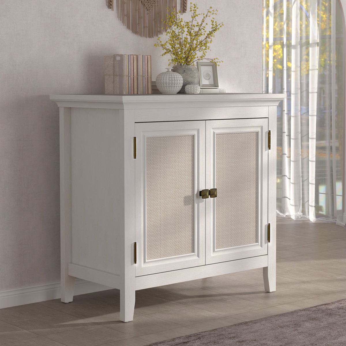 Storage Cabinet, Kitchen Sideboard Cabinet with Rattan Decor Doors, Accent Buffet Cabinet with Adjustable Storage Shelf, Wood Cabinet Organizer for Hallway, Dining Room, Living Room